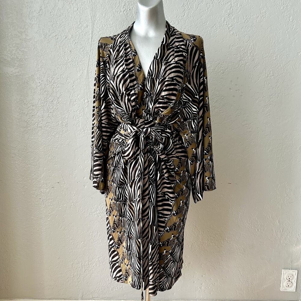 Banana Republic Issa London Zebra Print Dress Size 16 Kimono Sleeve Rayon Safari